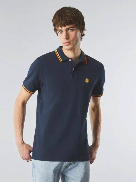 PRETTY GREEN MENS NAVY ORANGE BARTON POLO SHIRT